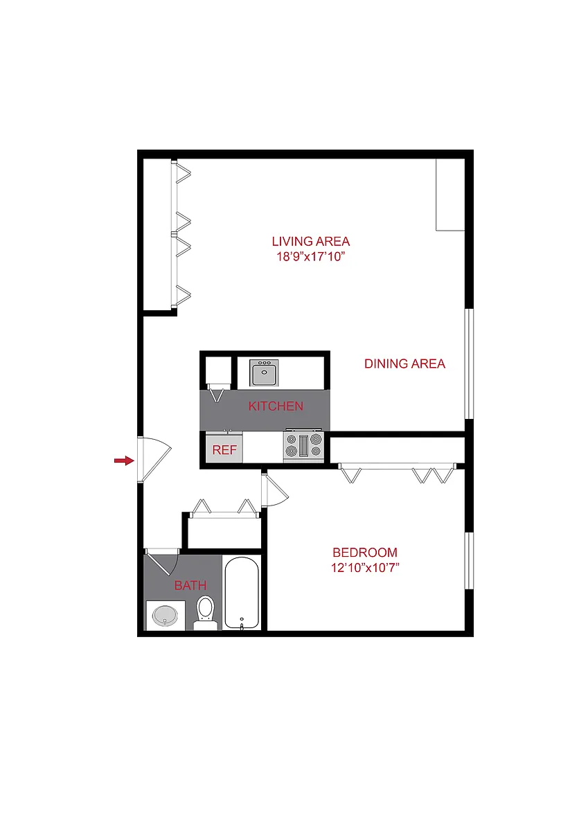 Floor plan 1 Bed 1 Bath (a2)