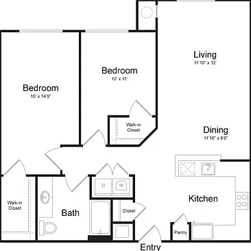 Two Bedroom One Bath (964 SF) Two Bedroom One Bath (964 SF)