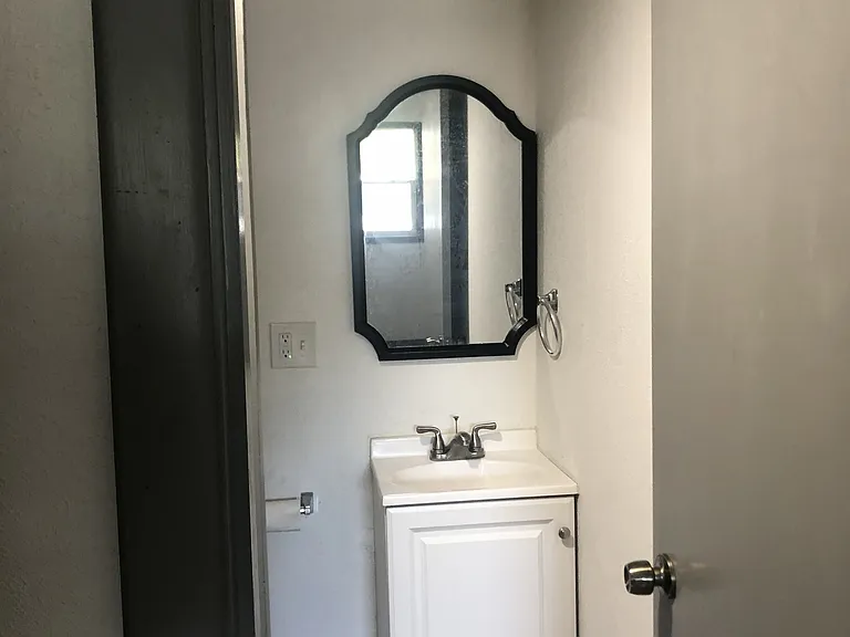 Master bedroom sink and toilet next to the smaller shower
