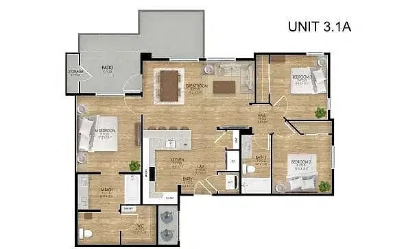 Floor plan 3BD, 2BTH B