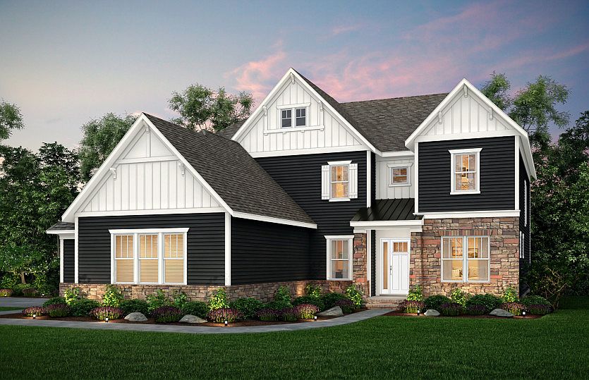 Hampton Exterior 4 features Stone, Hardi Board Siding and Covered Front Door