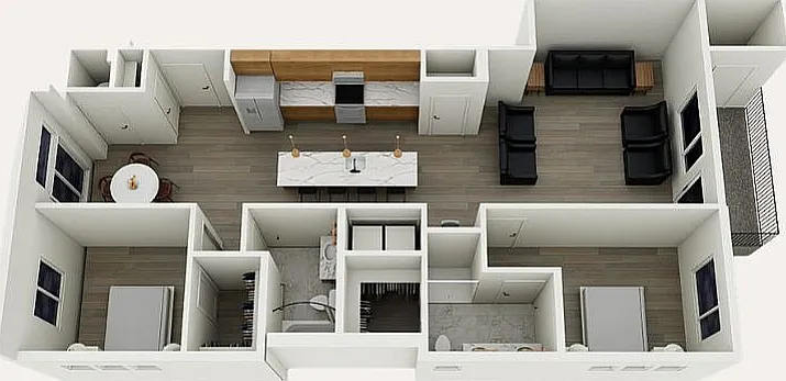 Plan B1a _ 2 Bed / 2 Bath _ 1,300 SF Plan B1a _ 2 Bed / 2 Bath _ 1,300 SF