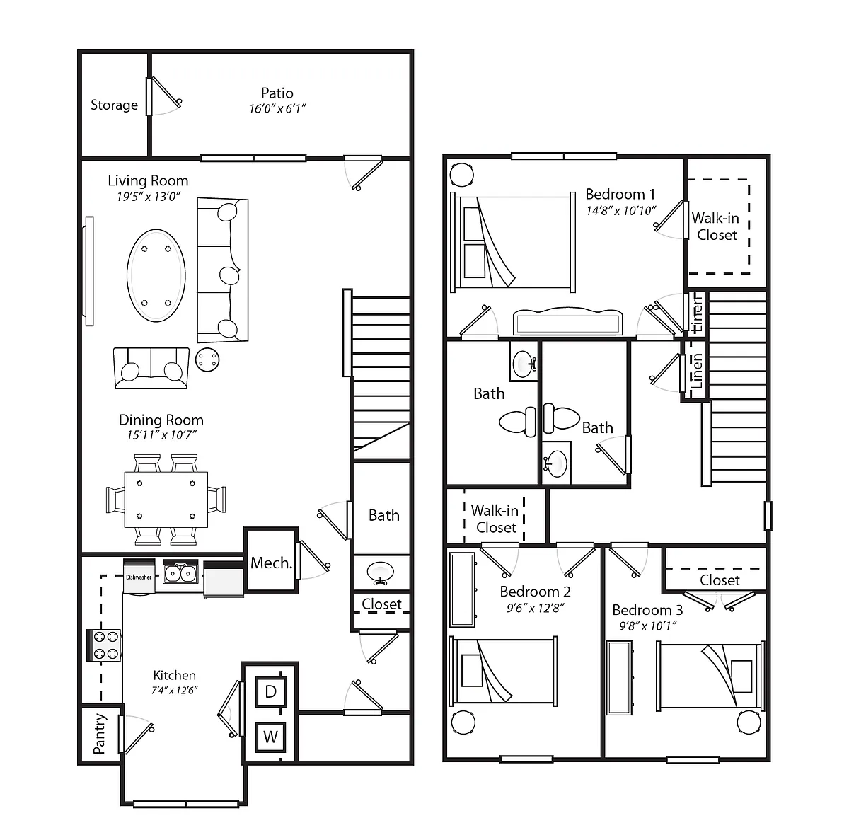 Floor plan 3 Bedroom 2.5 Bath