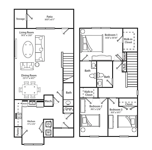 Floor plan 3 Bedroom 2.5 Bath