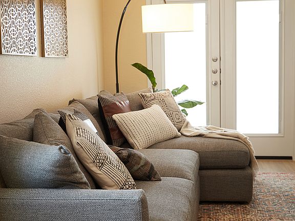 Windows let in lots of light to living area