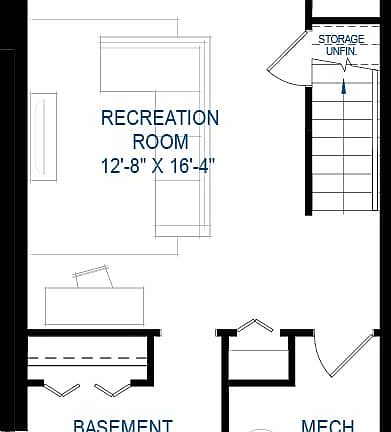 Blackline drawing of the Elm duplex model by Brookfield Residential