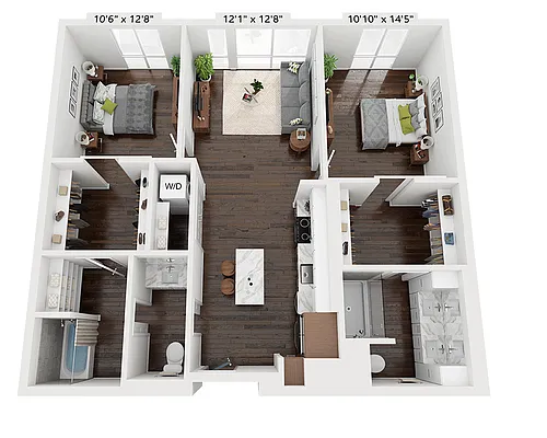Floor plan Two Bedroom B2I