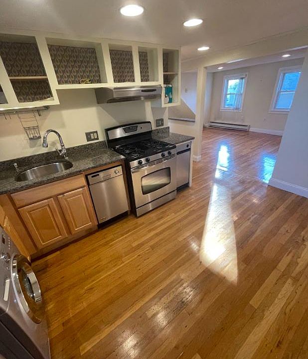 Kitchen and appliances including dishwasher