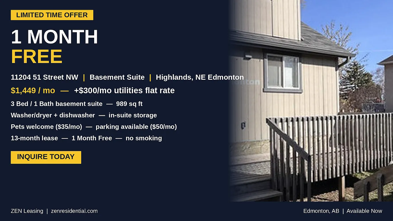 SF208 | 3 Bedroom Basement Suite North Edmonton — Photo 1