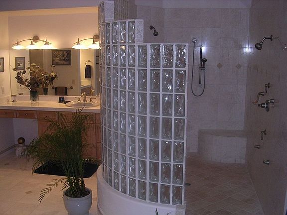 Glass block shower in master bath