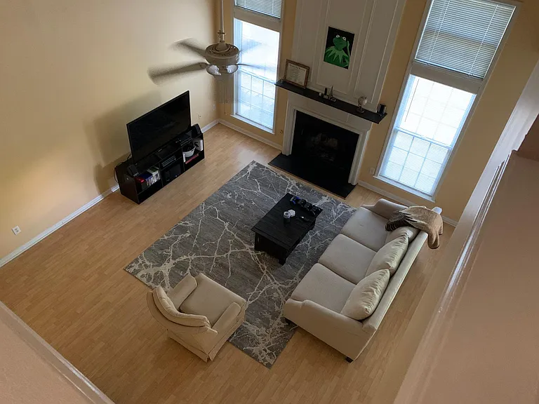 View of Grand Two-Story Family Room form upstairs