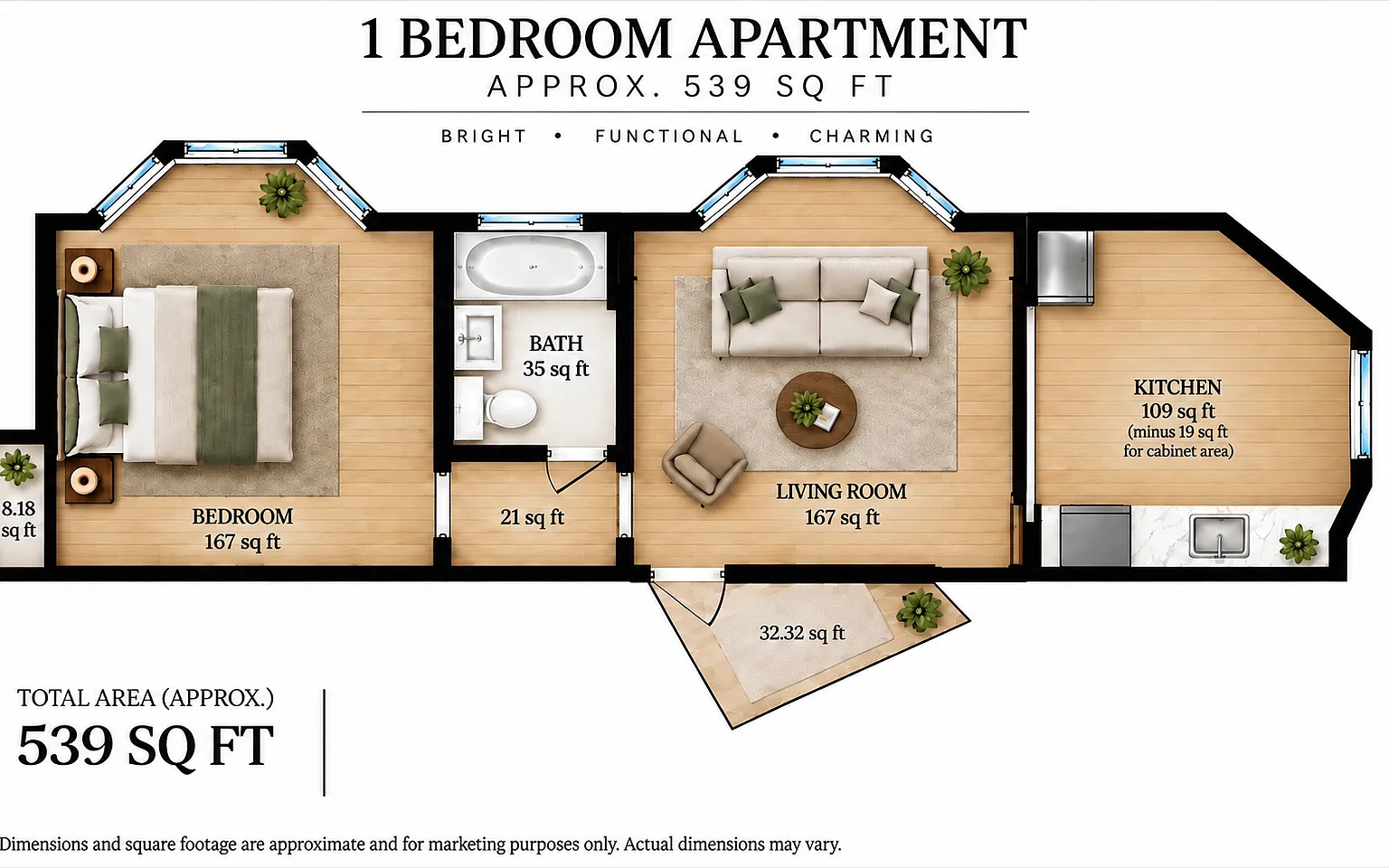 1 bed, 540 sqft, $3,200 — Photo 1