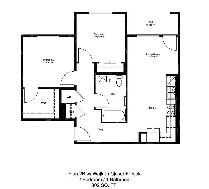 Floor plan 2BD, 1BTH C