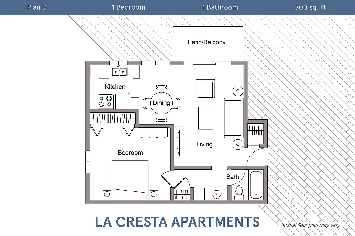 Floor plan Plan D - 1 Bedroom, 1 Bath