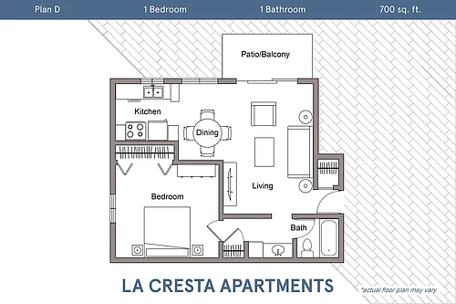 Floor plan Plan D - 1 Bedroom, 1 Bath