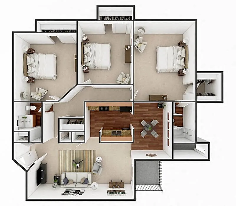 Floor plan Three Bedroom Two Bath
