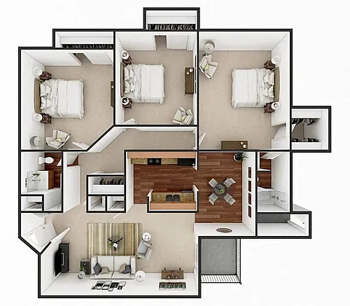 Floor plan Three Bedroom Two Bath