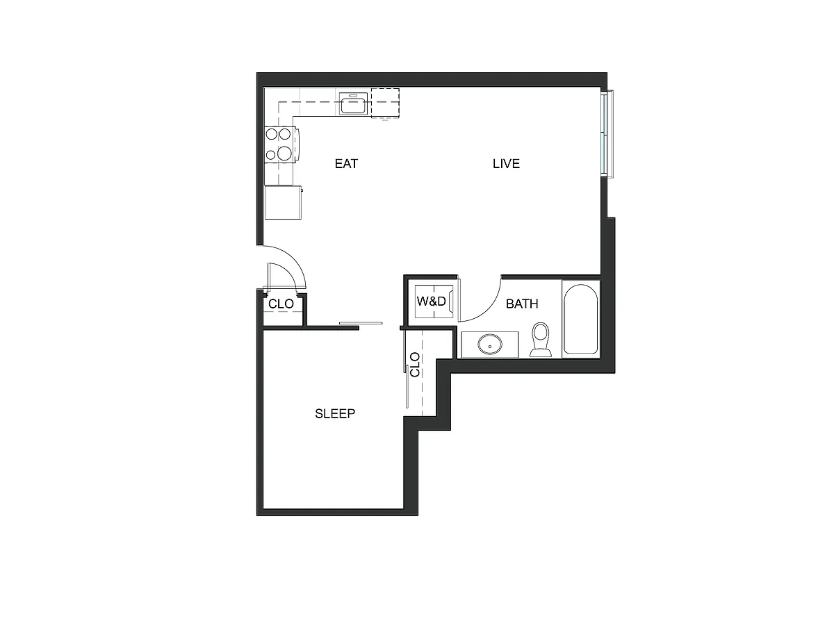 Floor plan Urban 1 Bedroom - U3 - Iron Flats