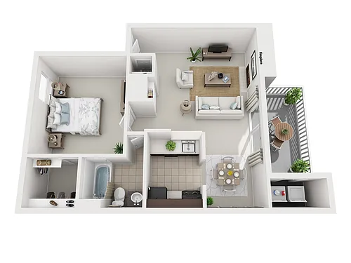 Floor plan 1 Bed, 1 Bath D Upgraded (80% Income Restricted)