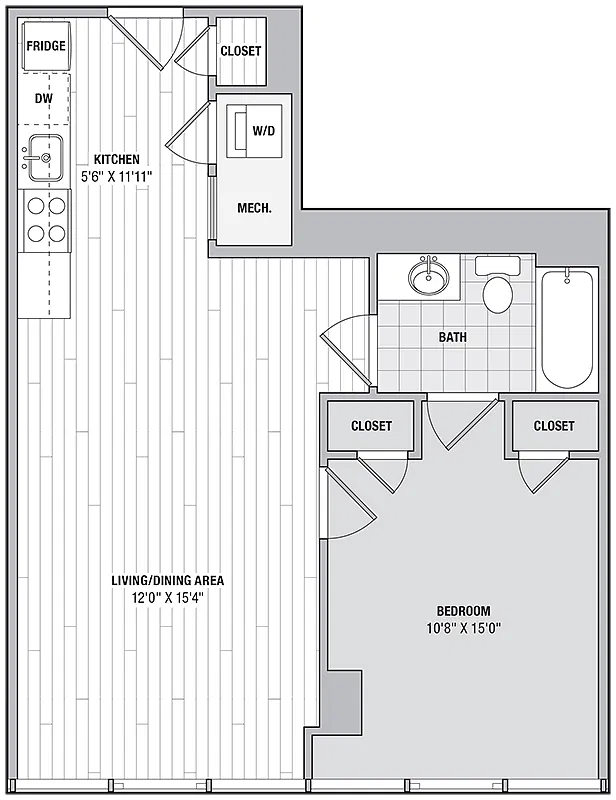 Floor plan 1 Bed 1 Bath B