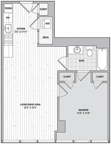 Floor plan 1 Bed 1 Bath JR B