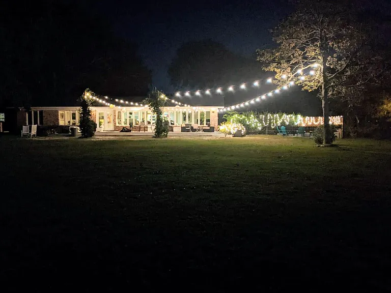 String lights at night.