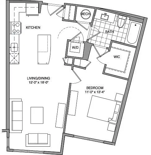 Floor plan 1 Bdrm B