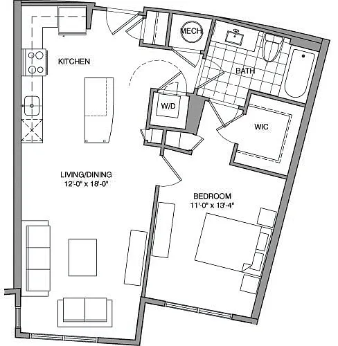 Floor plan 1 Bdrm B