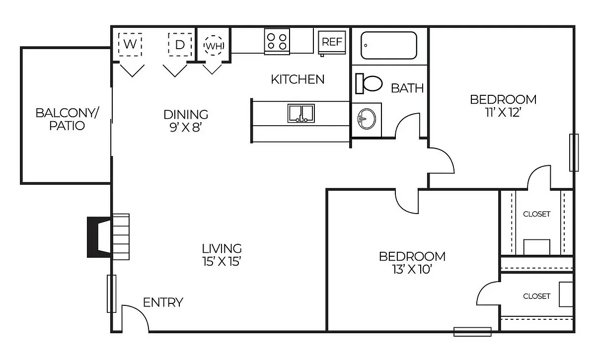 Floor plan B2 | 2 Bed | 1 Bath | Classic