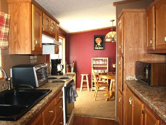 View from the kitchen into the dining room.