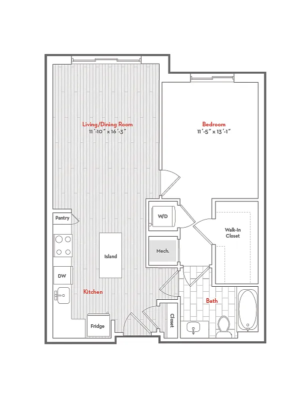 Floor plan 1 Bed 1 Bath-A2