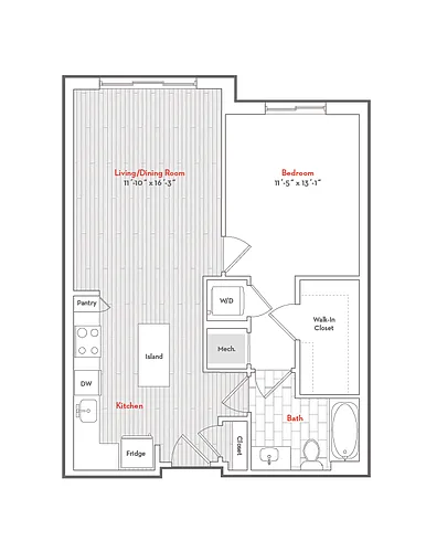 Floor plan 1 Bed 1 Bath-A2