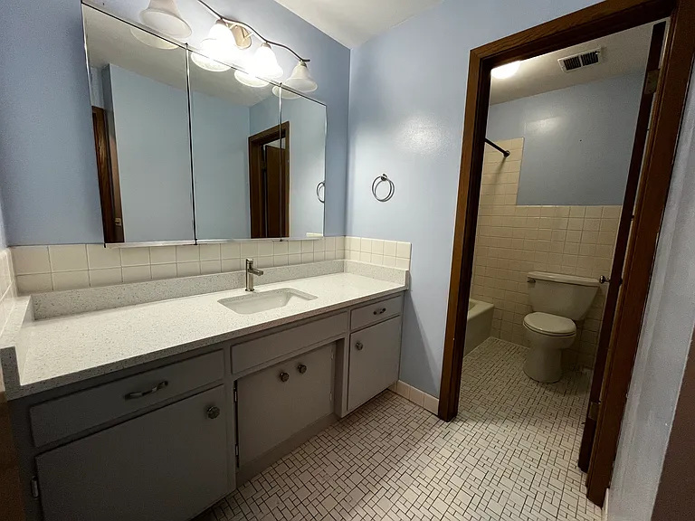 Remodeled bathroom: New countertop, sink, faucet, paint, towel hook, cabinet hardware