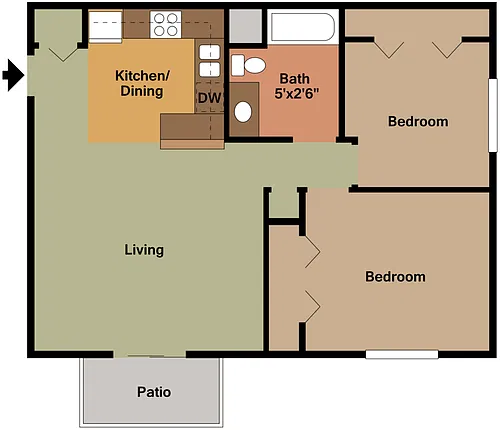 Floor plan 2 Bedroom Patio