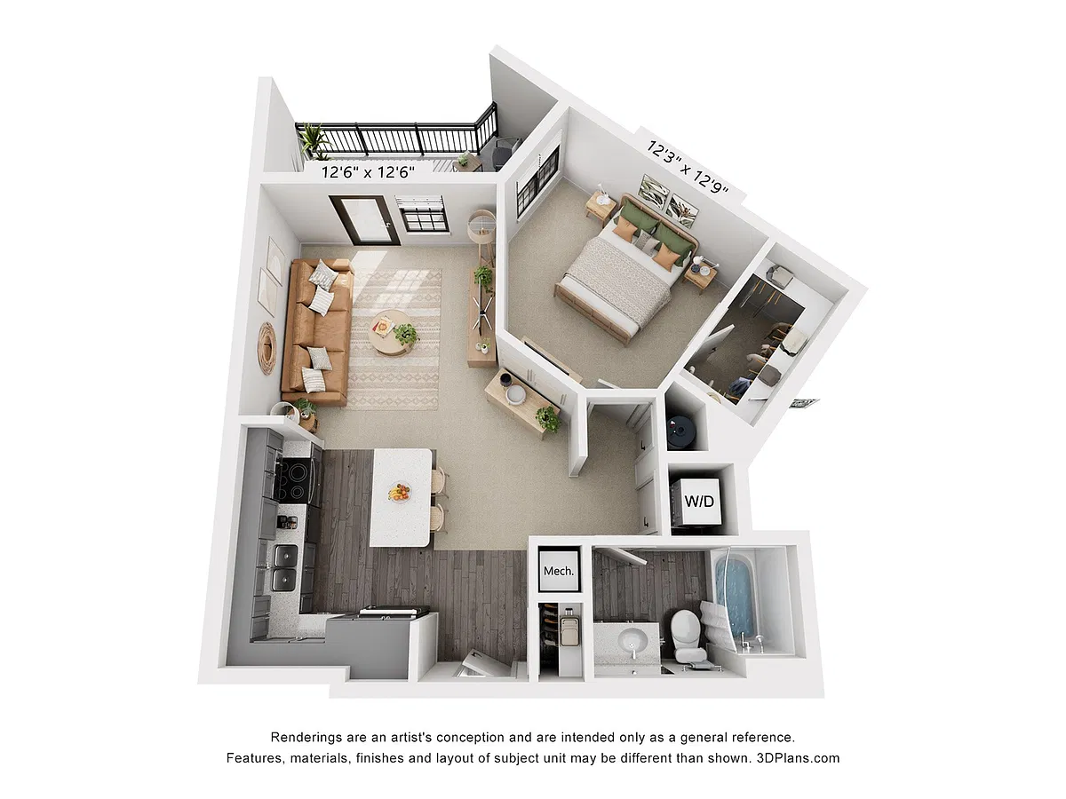 Floor plan 1-Bedroom 1-Bathroom | 808 sqft