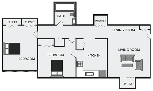 Floor plan 2 Bedroom 1 Bathroom