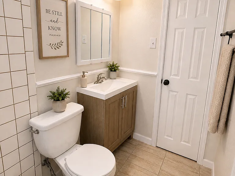 Virtually staged bathroom for illustrative purposes only