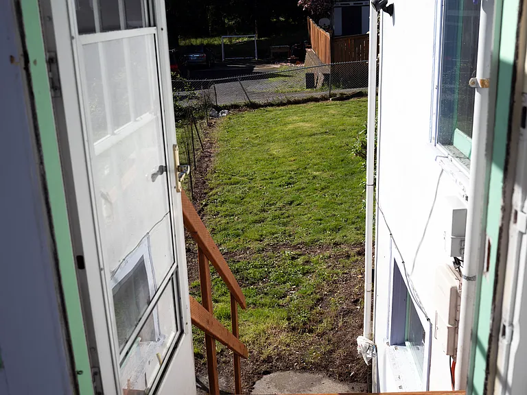 Steps that go into the backyard from the kitchen
