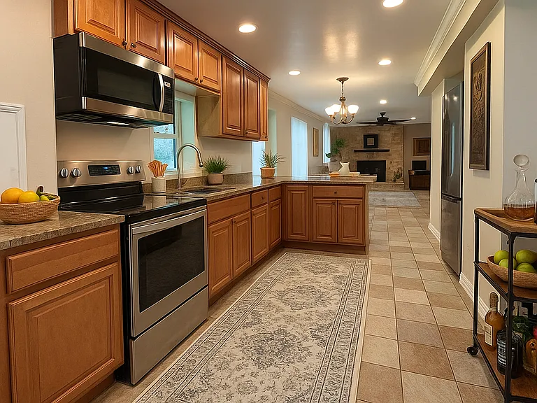 Kitchen & living room, virtual staging applied