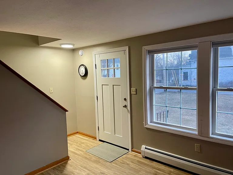 Front door, living room windows