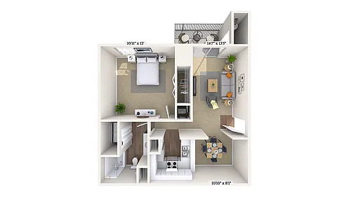 Floor plan 1 Bed, 1 Bath A