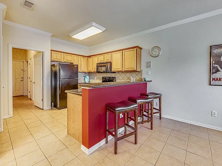 Granite countertop and bar.