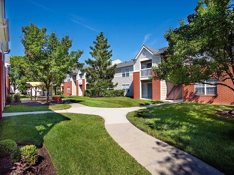 Exterior walkways and greenspace