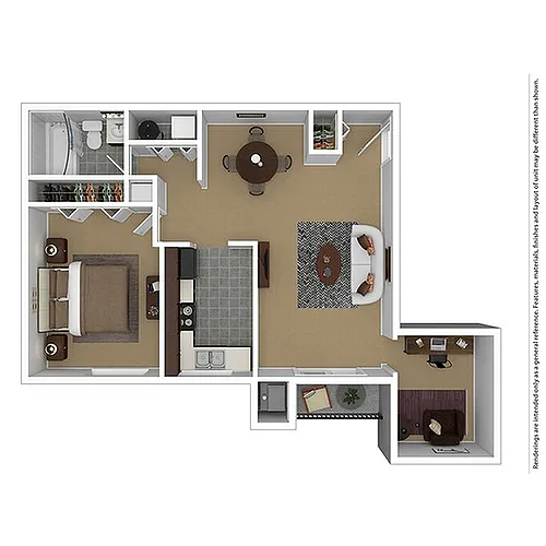 Floor plan 1 Bedroom/1 Bathroom +Den -840
