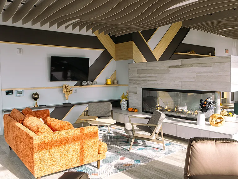 Soft Seating on Both Sides of Fireplace