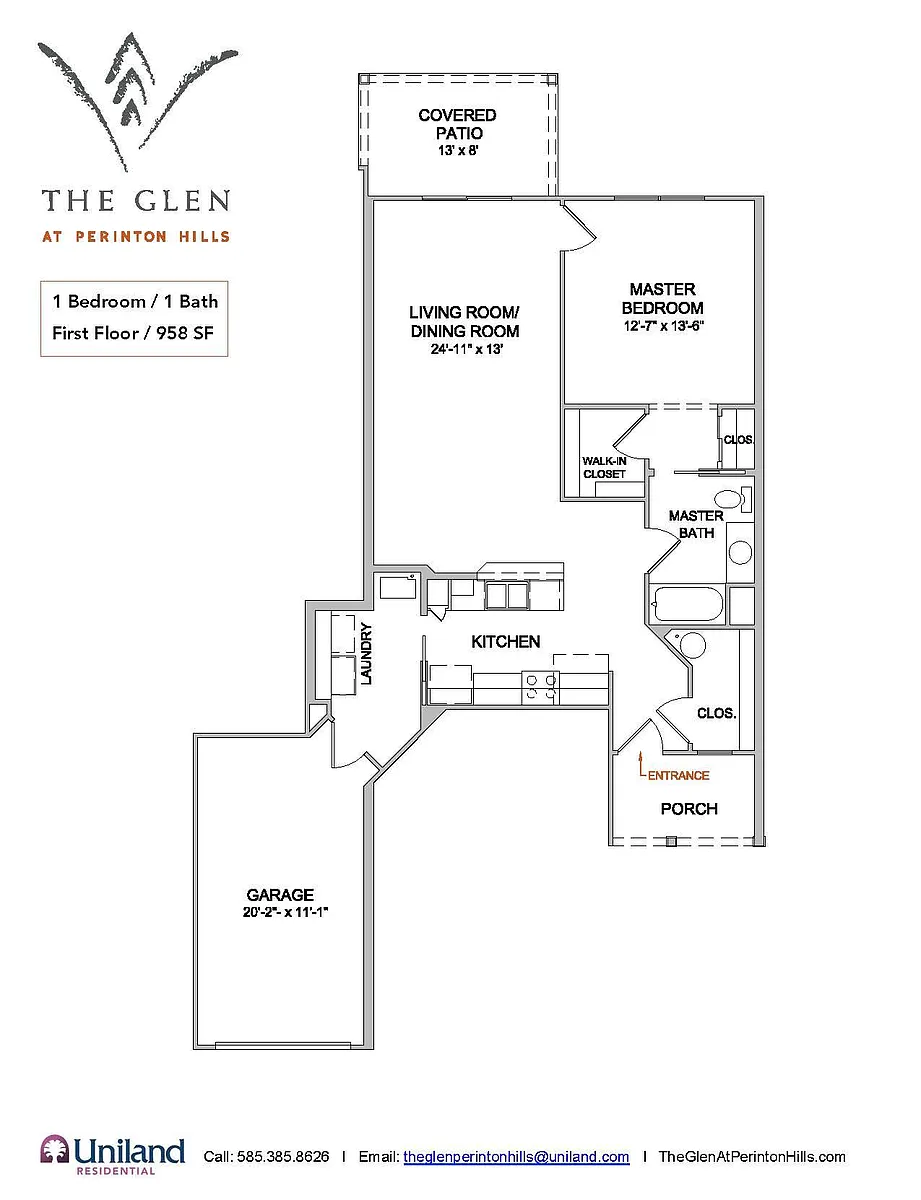 Floor plan 1 Bedroom/1 Bathroom/1st Floor