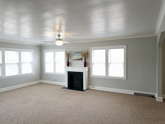 View from front entry door into living room