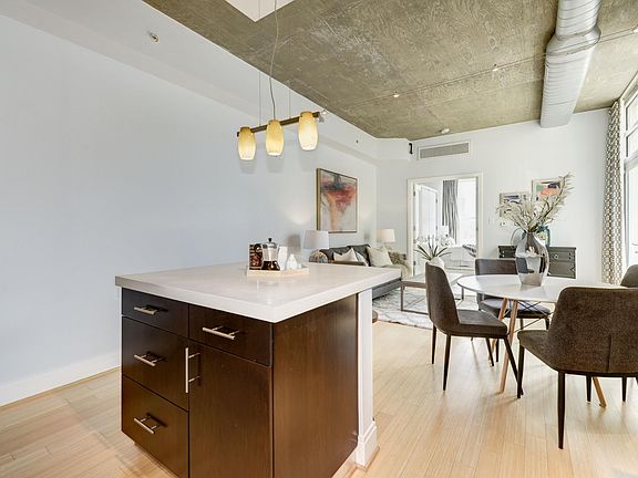Kitchen island and dining area