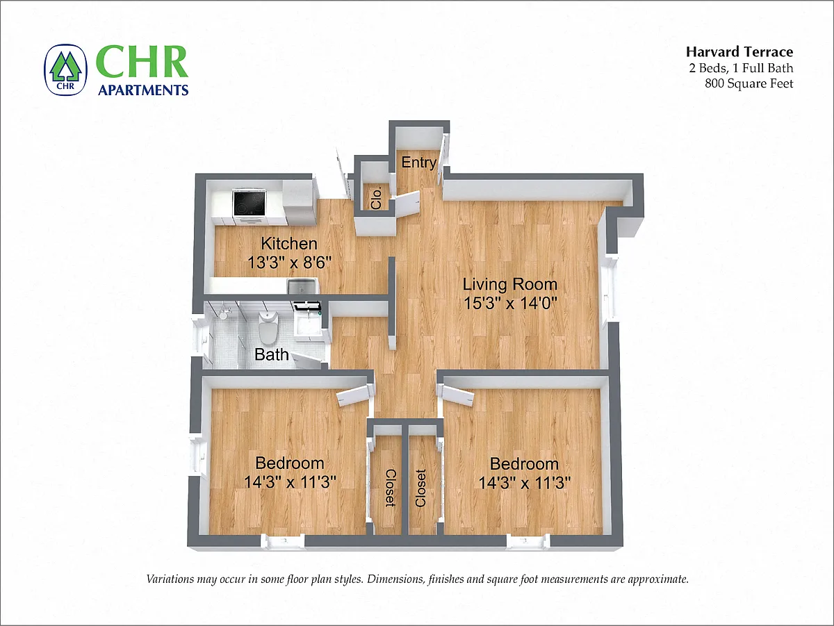 Floor plan 2 Bedroom/1 Bath