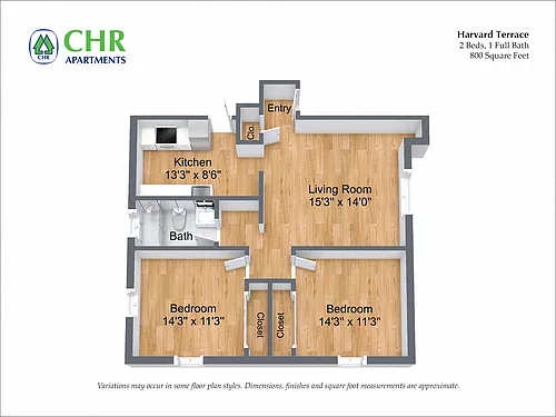 Floor plan 2 Bedroom/1 Bath